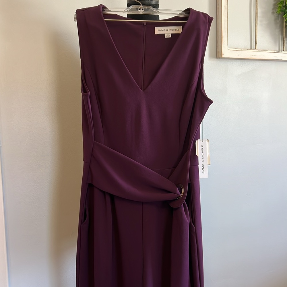 NWT Emma & Michele Plum Wide Leg Jumpsuit w/ Belt & Pockets Size 12 - Picture 4 of 12